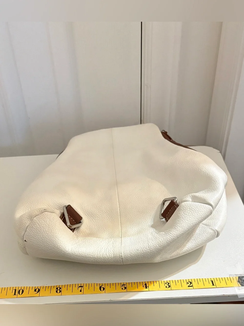 CLARK’s Women’s Leather White Sling Bag with Brown Trim